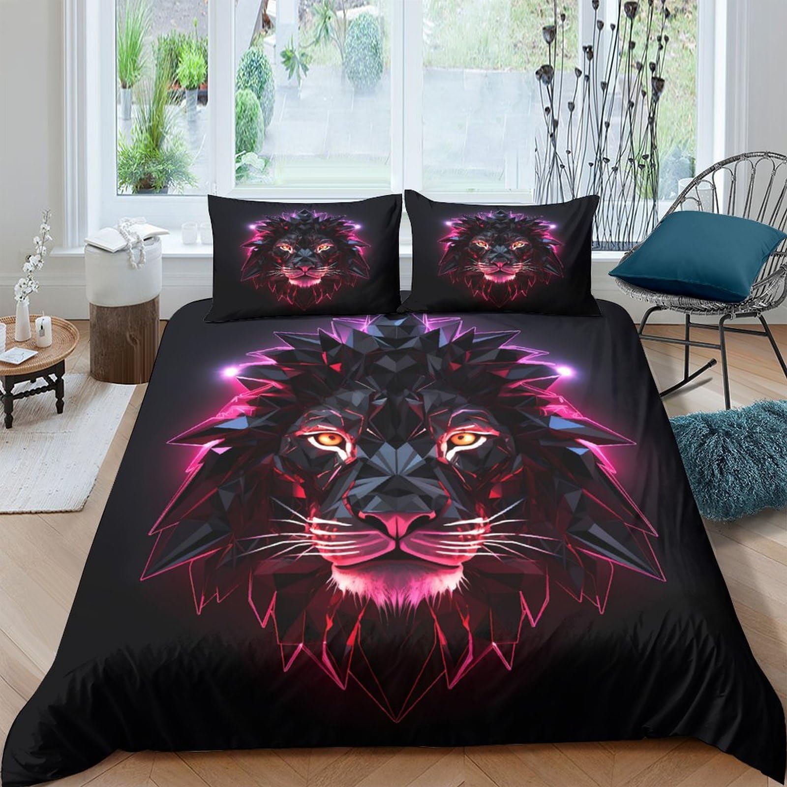 Ctjqhvkz Style-5 3D Printed Neon Lion Fitted Sheet Microfiber Soft Black Bed Cover For Bedroom Decor Dorm Mattress Protection Single（135X200cm）