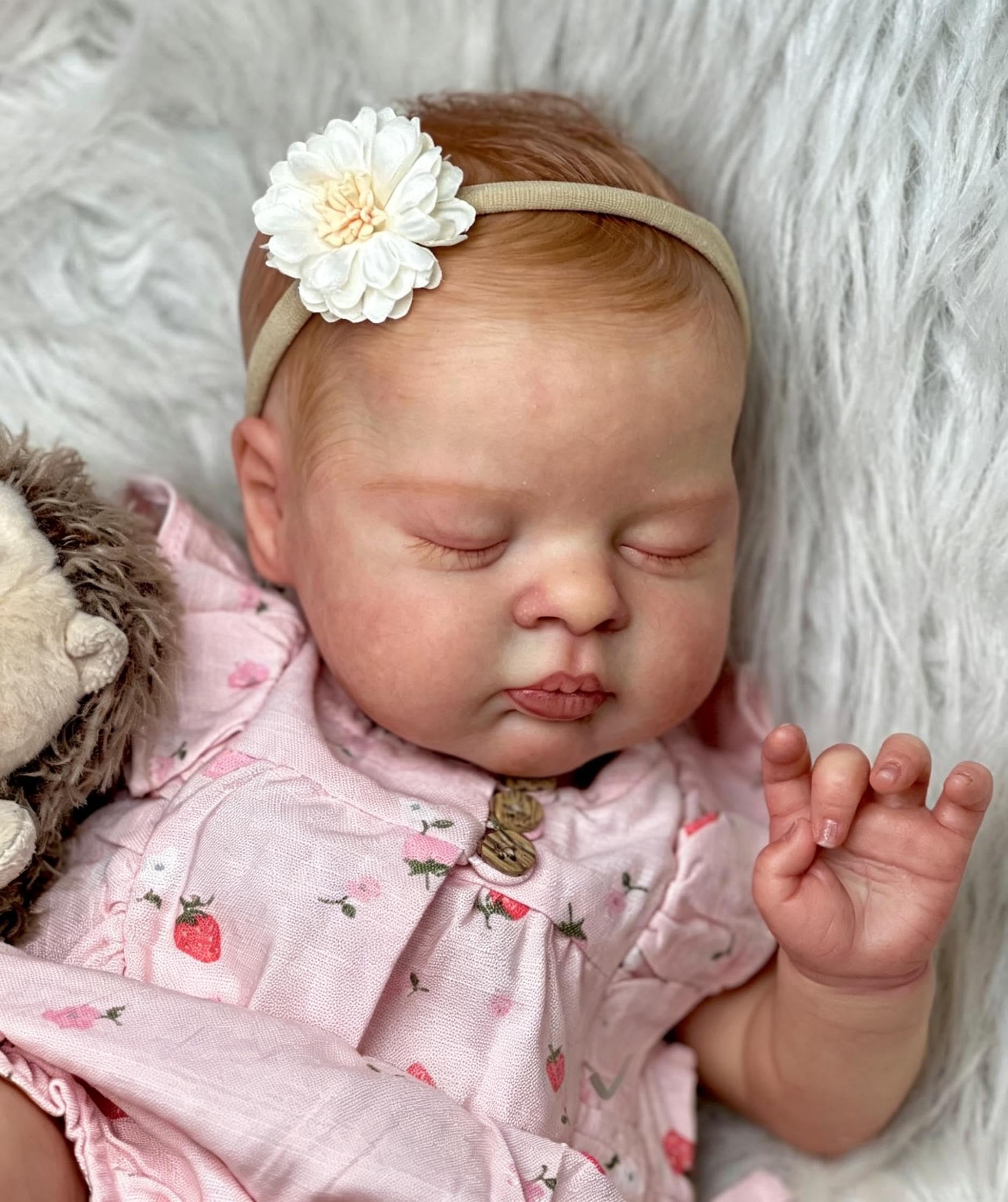 RXDOLL Reborn Puppen Lebensecht Mädchen, 48cm Schlafende Neugeborenen Babypuppe Weicher Stoffkörper, Lebensechte Babypuppen Wie Echt Silikonbabys Mädchen Geschenk für Kinder 3+