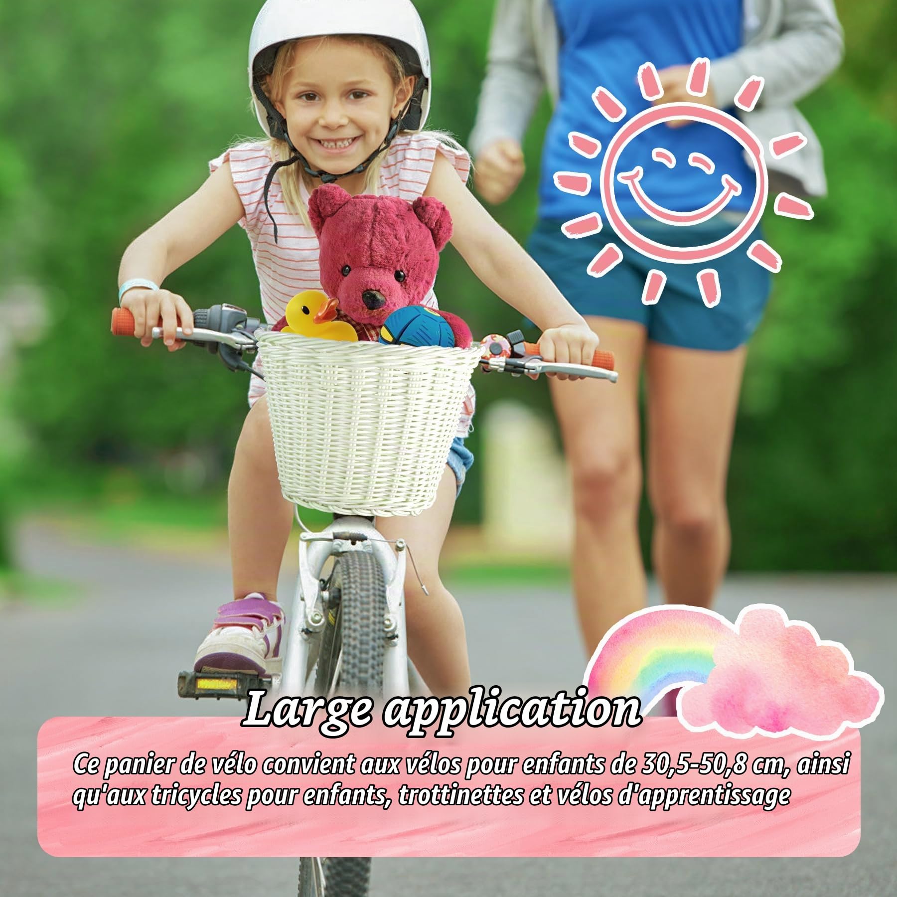 Spesh Panier à Vélo pour Enfants Panier Avant en Osier de Vélo avec 72 Perles de Rayons pour Garçons et Filles