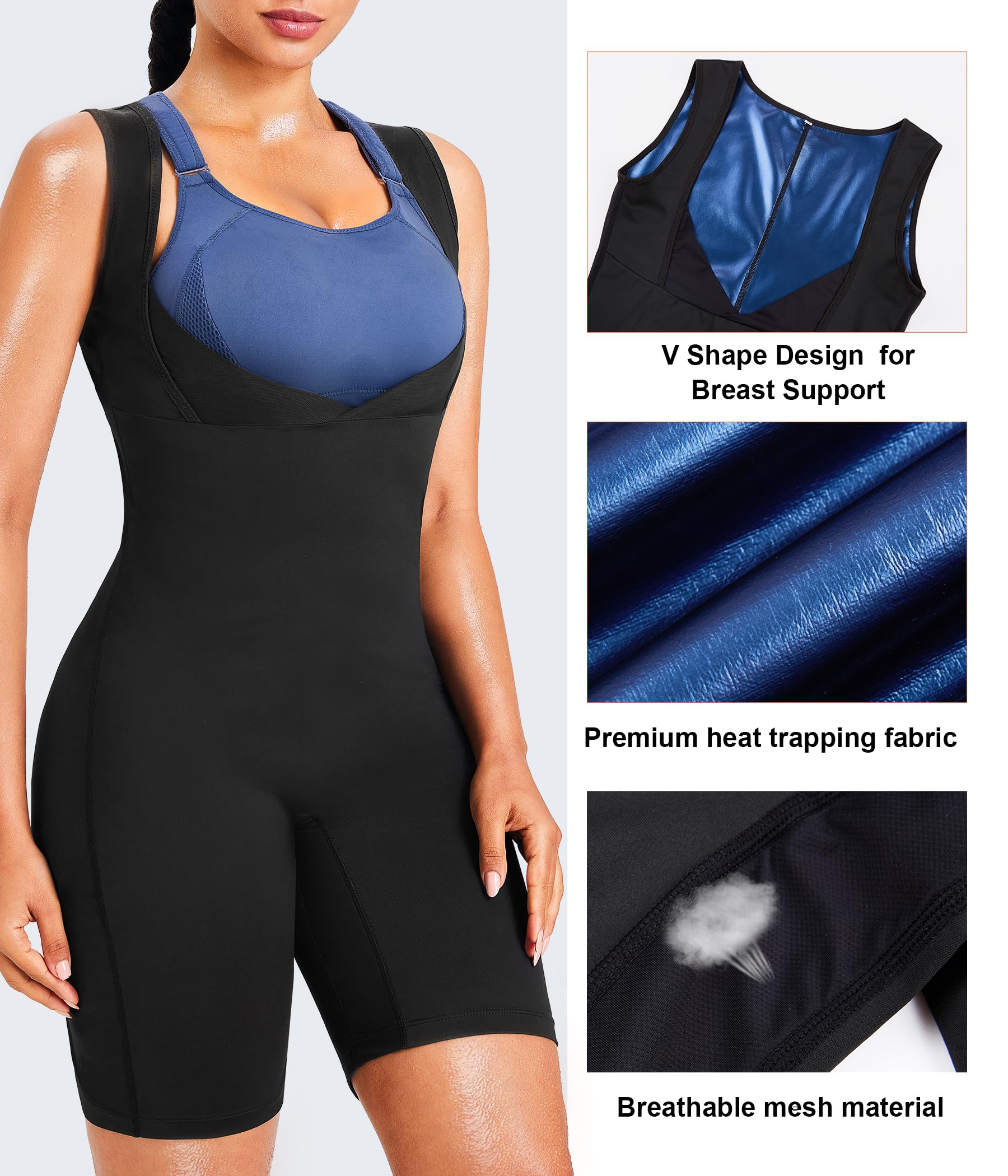 KUMAYES Trajes Sauna Compresion Mujer Adelgazantes Mono de Cuerpo Completo Entrenador Adelgazante Sudoración Deporte Shapewear Traje de Sudor Sauna de Cuerpo