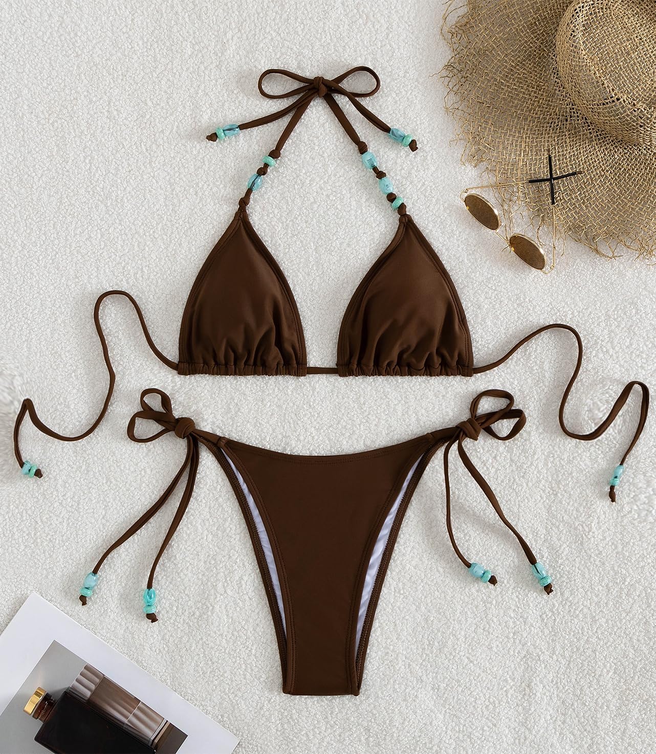 Tainehs Women's Triangle Thong Bikini Set Halter String Sexy Two Piece Swimsuit Cute Bathing Suit - Image 4