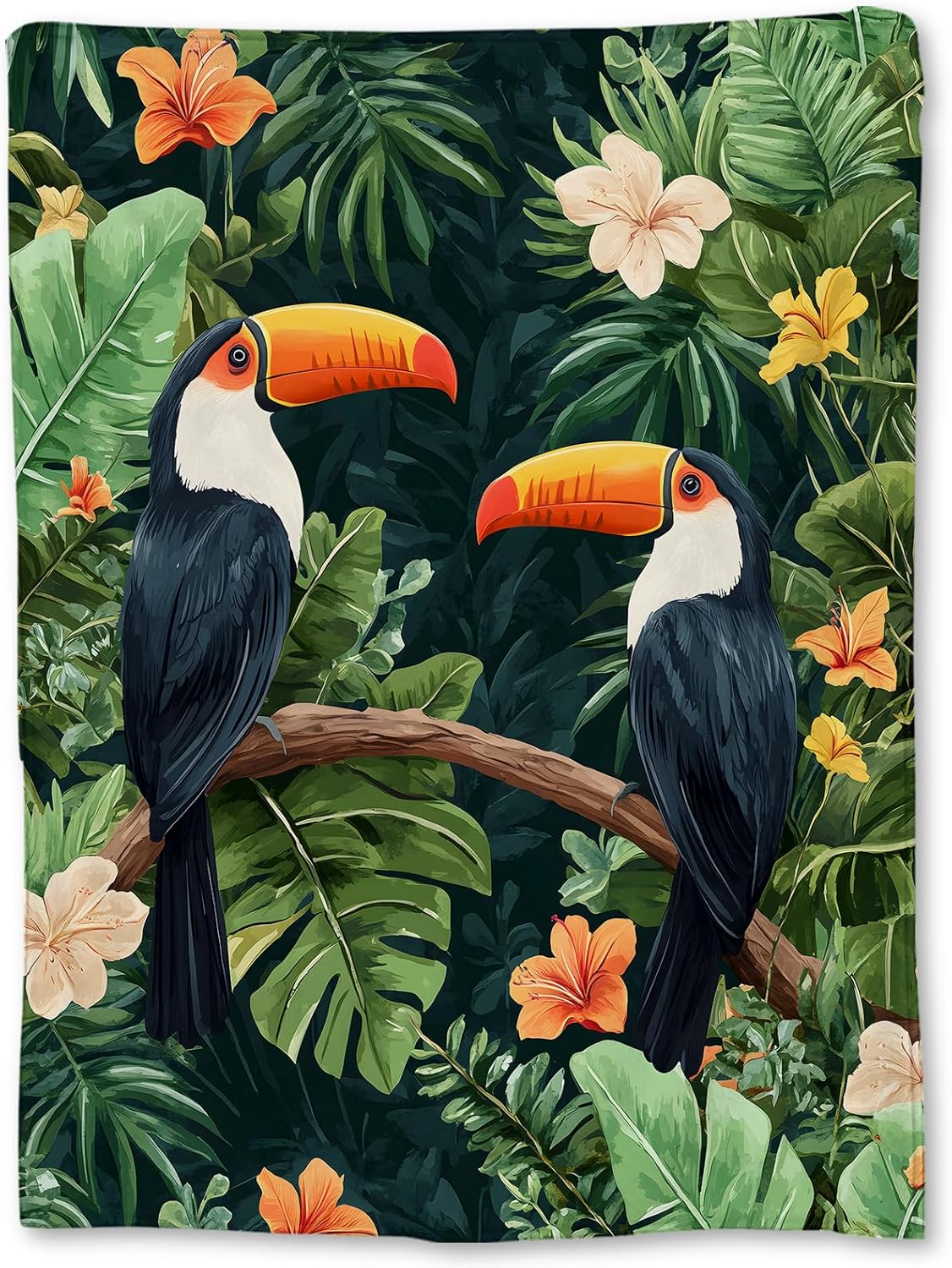 Parrot on The Seashore Blanket, Soft Cozy Flannel Throw Blanket for Adults Kids Men Women, Lightweight Warm Fuzzy Blankets for Couch, Travel, Bed & Home Decor 60×50 in