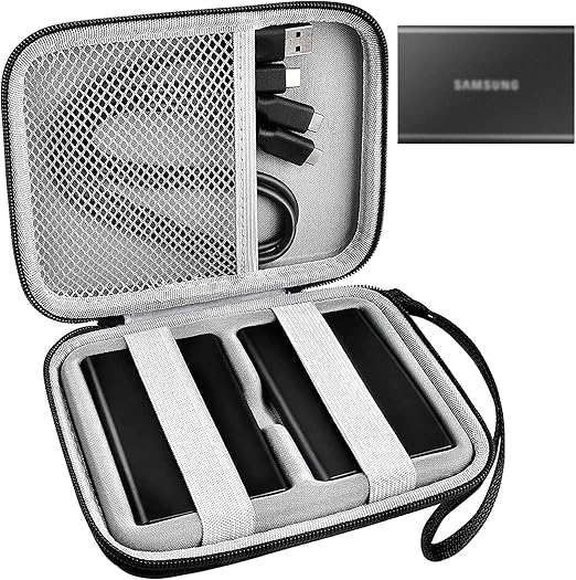 Case Compatible with Samsung T7/ for T7 Touch Portable SSD - 1TB, 2TB, 500GB USB 3.2 External Solid State Drive. Carrying Travel Box for 2 Pack Samsung SSD and Cables (Box Only) - Black