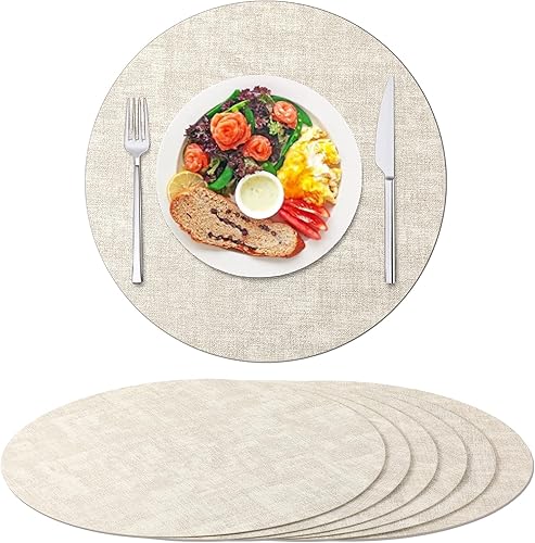 cobee Juego de 6 manteles individuales redondos, reversibles, de piel sintética, resistentes al calor, impermeables, a prueba de aceite, lavables,