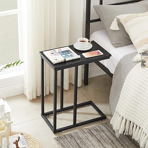 Miniatura 9 de VECELO Mesa auxiliar en forma de C para sofá y cama, bandeja de TV para sala de estar, dormitorio, 2 unidades, color negro