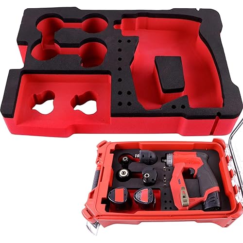 EVA Liner Organizer Compatible with Milwaukee Packout Tool Box 48-22-8435 - Custom Inserts Fit for 2505-22 M12 Fuel Installation Drill/Driver Kit & Accessories，Dual-Tone Color - Red and Black