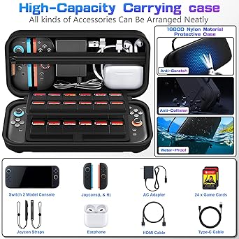 daydayup Switch Carrying Case Compatible with Nintendo Switch 2, with 24 Games Cartridges Protective Hard Shell Travel Carrying Pouch for Console & Accessories Playstation Vita Case
