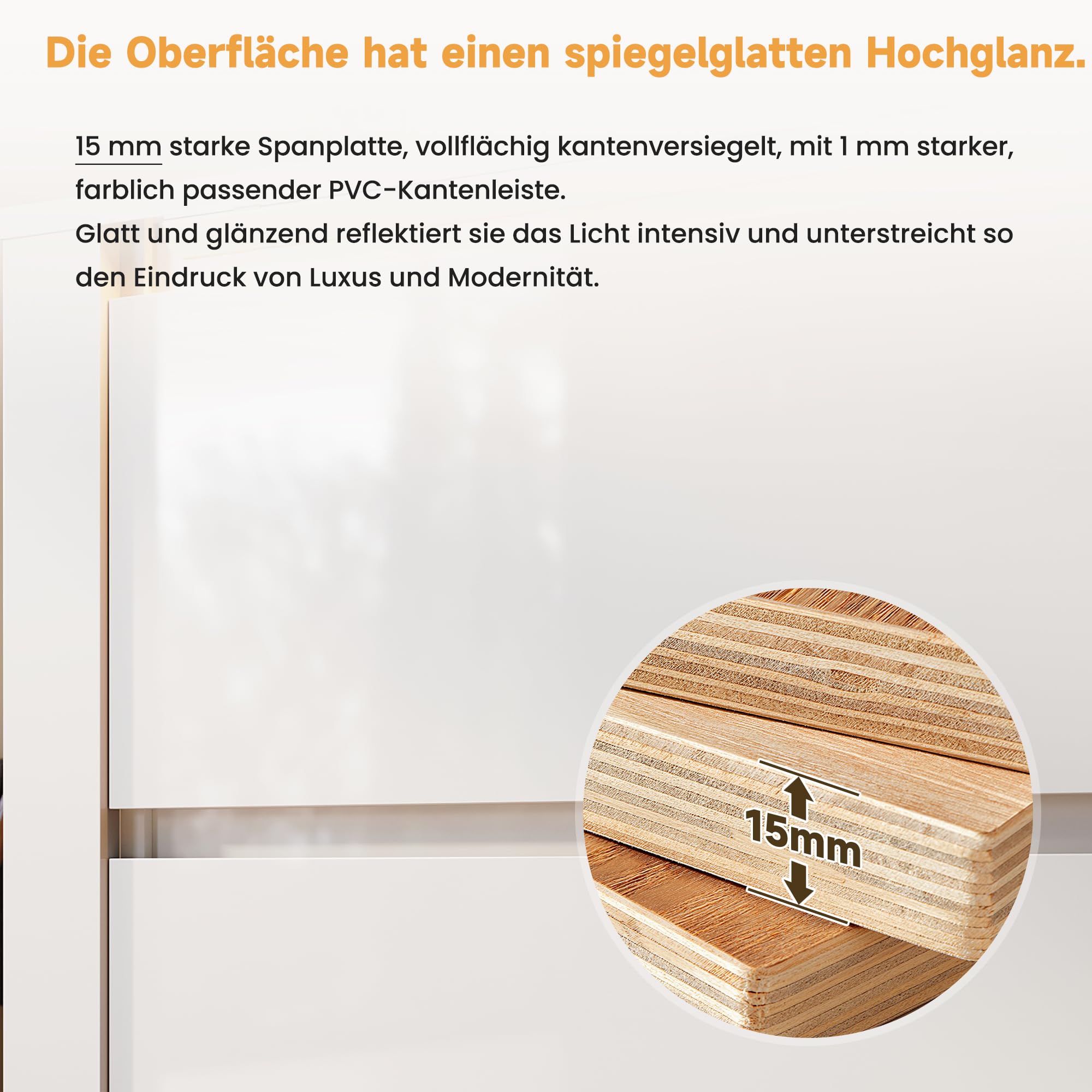 SONNI Sideboard Kommode mit LED 2 Türen 3 Glasregale 90x30x82cm Hochglanz | Verstellbarer Ablage Schrank, Komodenschrank, Wohnzimmermöbel, Wohnzimmerschrank für Badezimmer, Küche, Schlafzimmer, Weiß