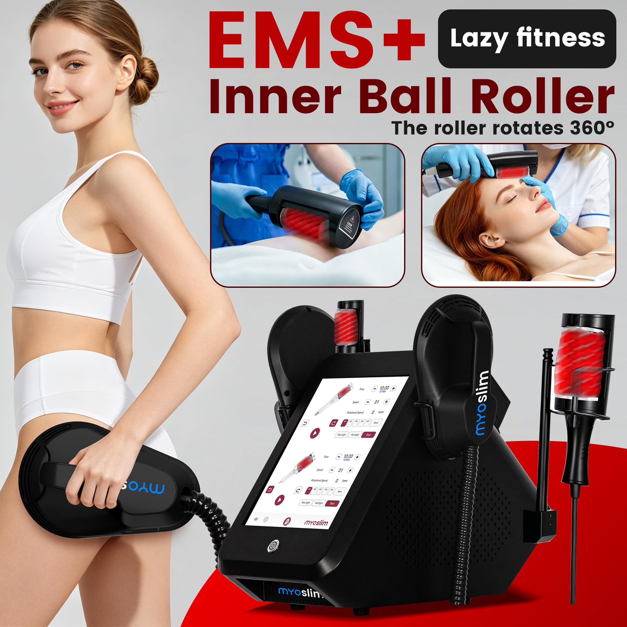 Body Sculpt Maquina Máquina de Escultura Corporal EMS 2 en 1 con Rodillos. | 6500W - 360° Inner Ball Roller & EMS Muscle Stimulator, Grasa y Celulitis Reducción, para Abdomen, Brazos, Glúteos