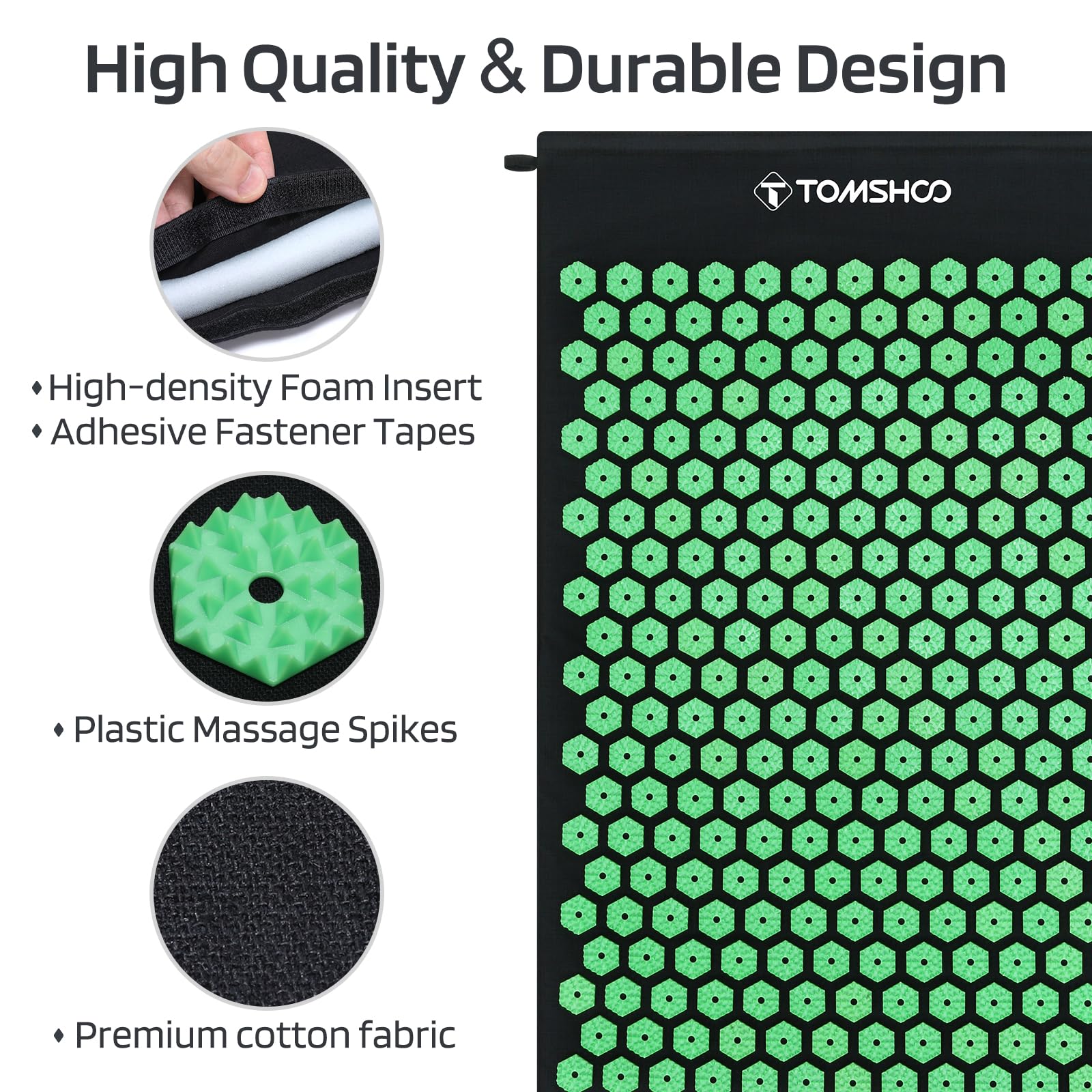 TOMSHOO Juego de acupresión, alfombrilla de acupresión y almohada con 2 bolas de masaje, terapia de alivio del dolor, muscular, espalda, cuello, con bolsa de viaje, para hombres y mujeres, color verde