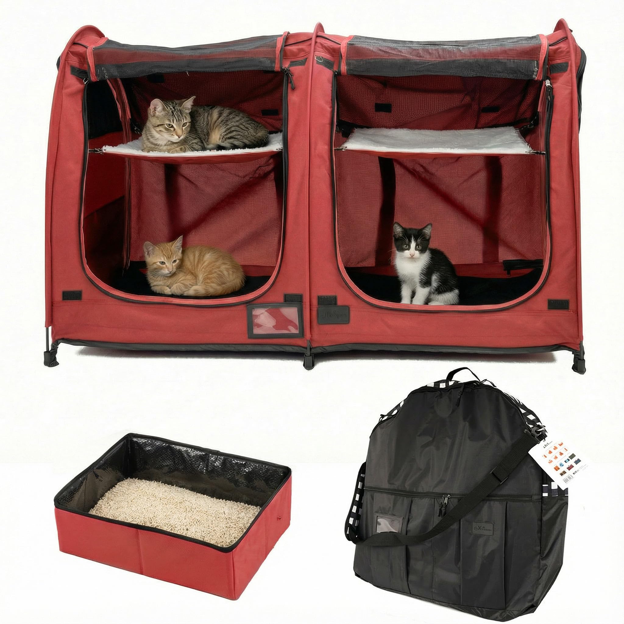 Mispace Portable Twin Compartment Show House Cat Cage/Condo - Easy to Fold & Carry Kennel - Comfy Puppy Home & Dog Travel Crate with Portable Carry