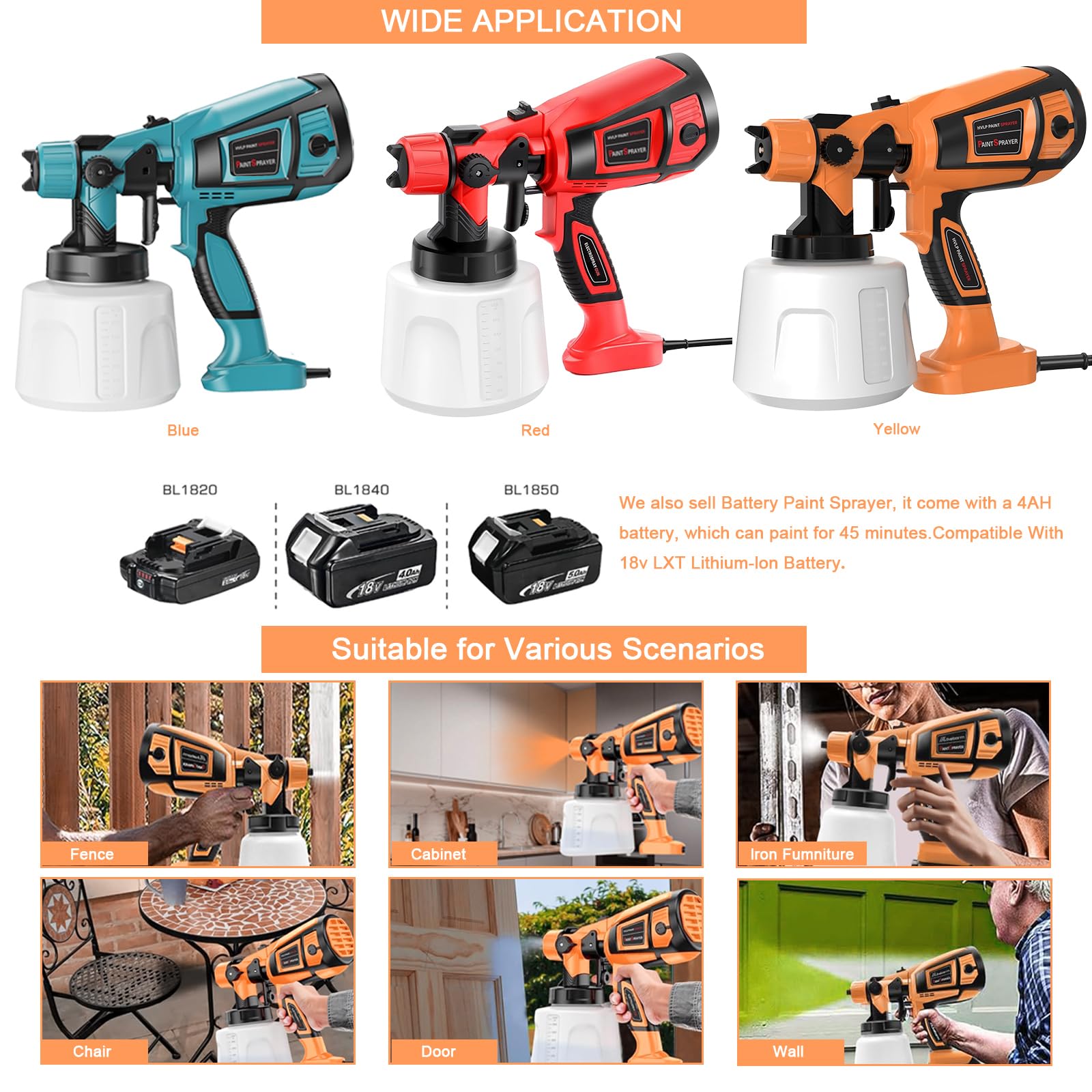 TOPALL Pistolet do lakierowania, 850 W, 32000 PRM, 1400 ml, elektryczny pistolet natryskowy HVLP, z 5 dyszami i 3 modelami, pistolet natryskowy