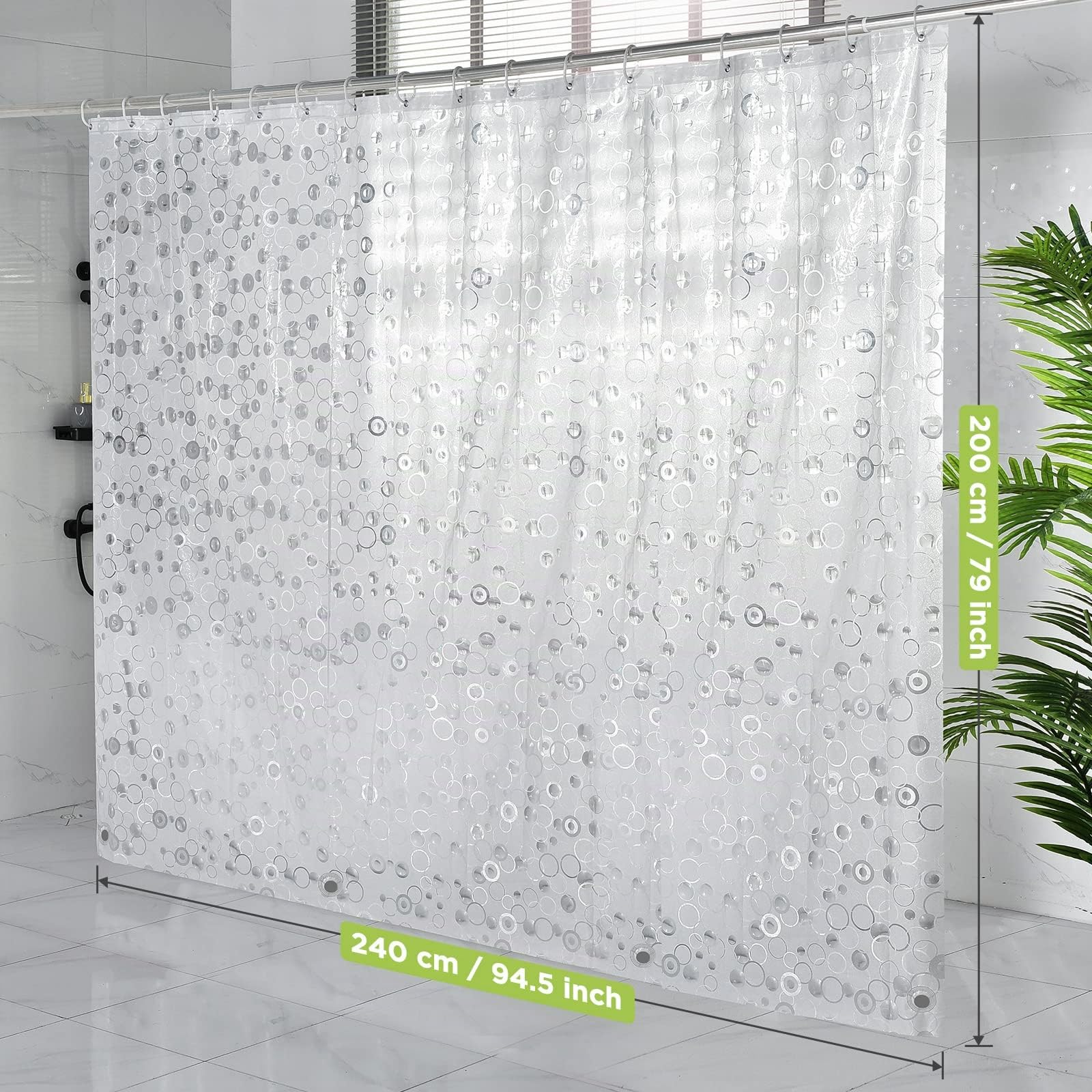 OTraki Cortina Ducha Pesada Larga 240x200cm Cortina de Baño Antimoho Impermeable Cortina Bañera EVA Translúcida Mate Shower Curtian con 16 Ganchos para Ducha o Bañera
