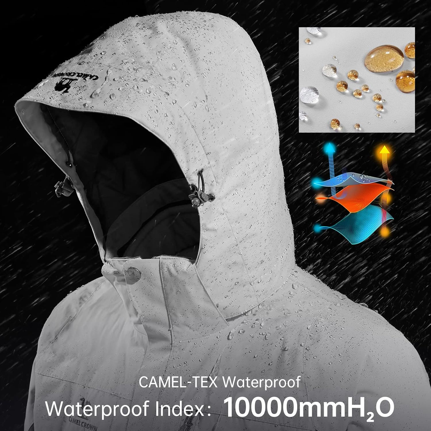 CAMEL CROWN Men's Ski Jacket 3 in 1 Waterproof Winter Jacket Snow Jacket Windproof Hooded with Inner Warm Fleece Coat - Image 3