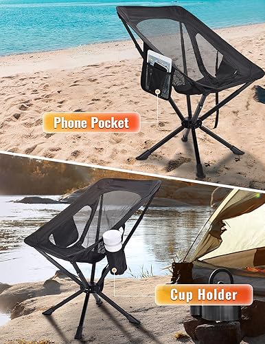 Miniatura 7 de Sillas portátiles para adultos plegables, de instalación rápida, ligera y pequeña silla plegable con soporte para tazas, bolsillo lateral y bolsa de