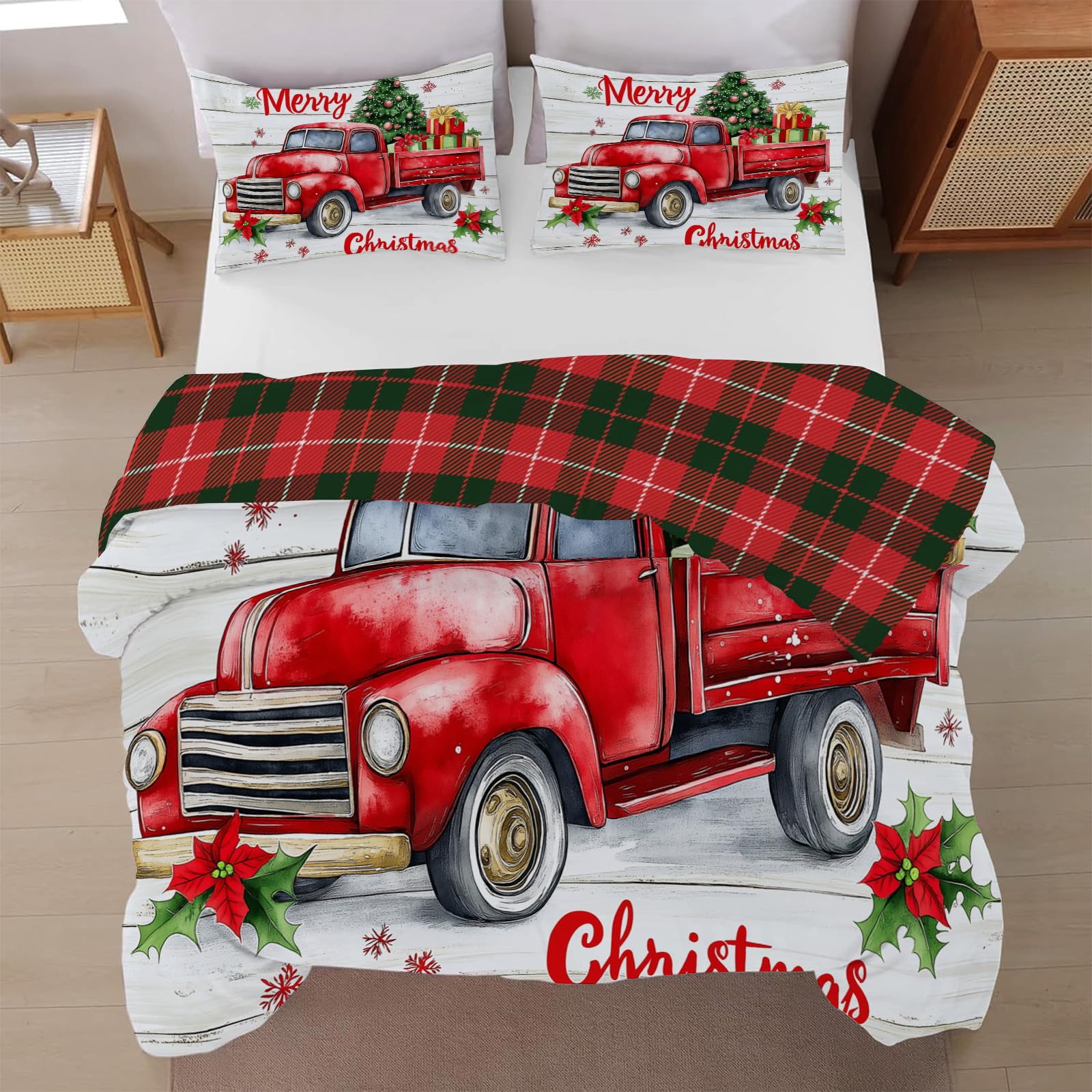 Funda nórdica navideña de coche reversible y juego de cama suave de invierno