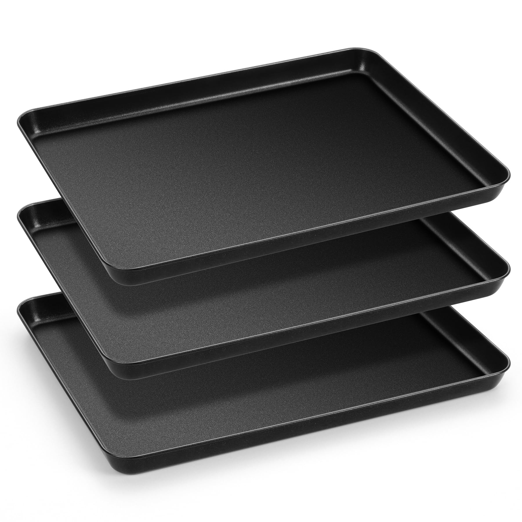 HaWare Baking Tray, Large Nonstick Oven Tray Set of 3, 40 X 30 X 2.5 cm, Carbon Steel Cookie Sheet Pan for Baking/Cooking/Serving, Heavy-Duty & Non Toxic, Rust Resistant & Easy Clean - Black