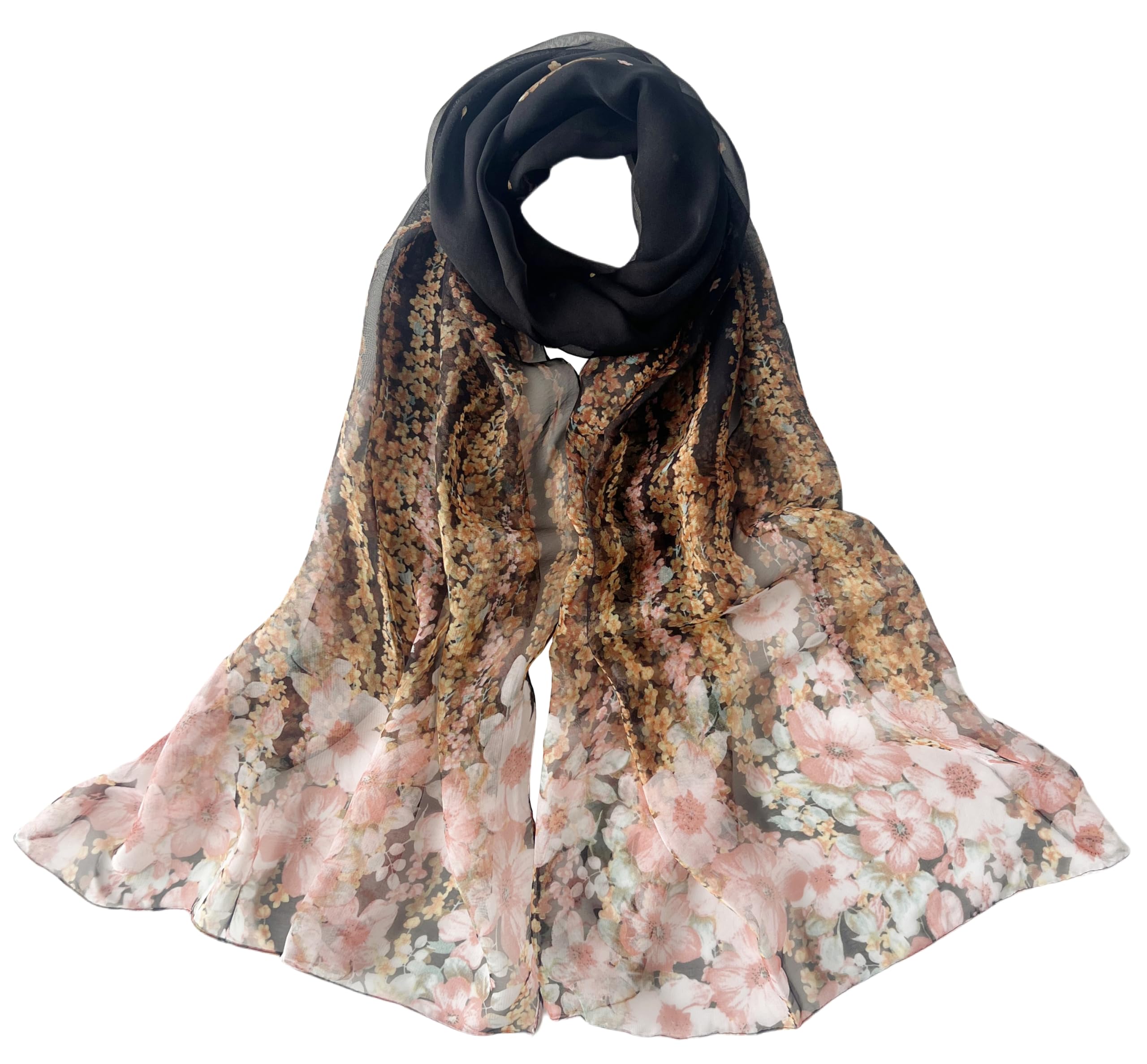 MINIDORA Lightweight Scarves for Women Elegant Floral Pattern Scarf Shawls Sunscreen Head Shawls