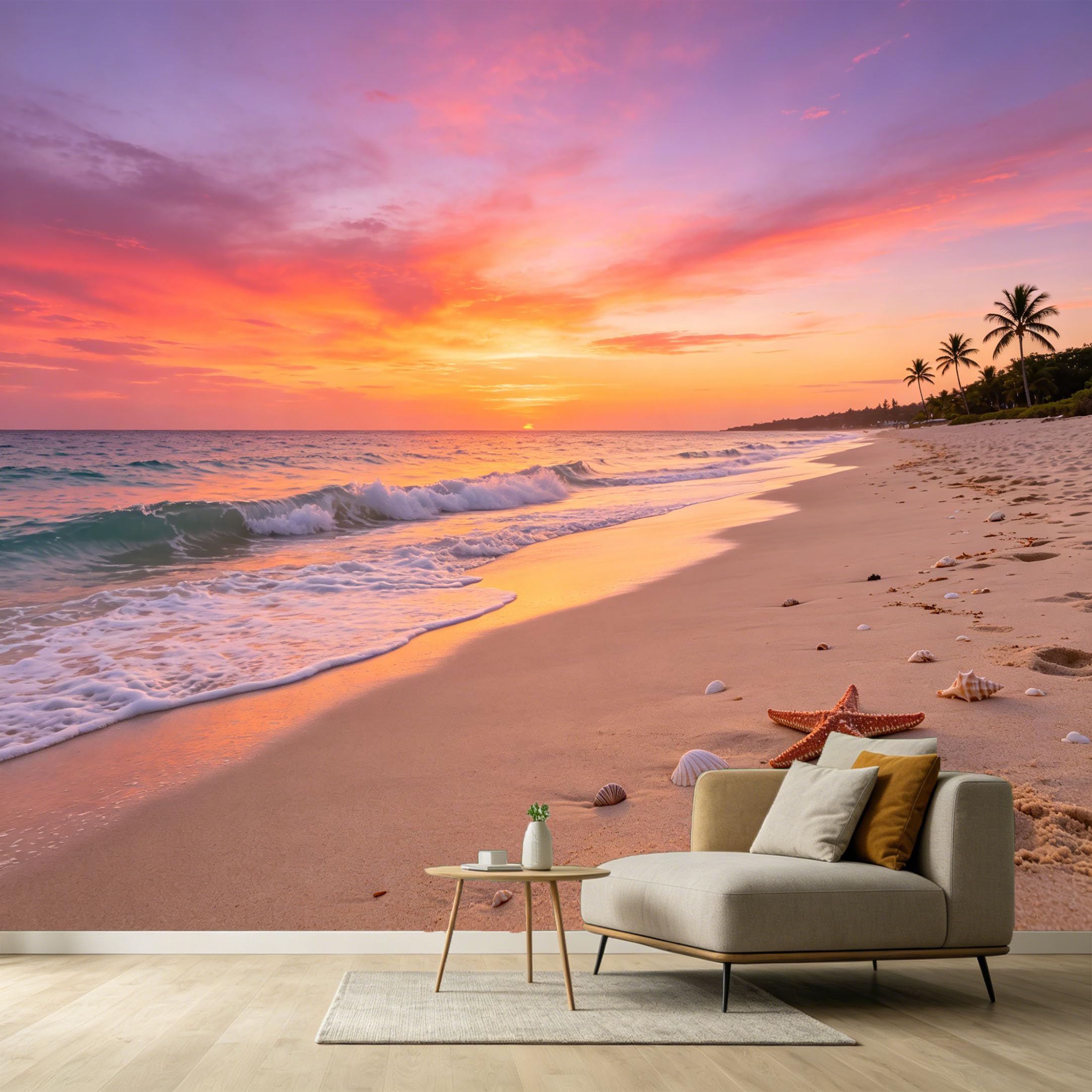 Custom Size Wall Murals Coastal Ocean Sunset Tropical Beach Starfish Seashells SelfAdhesive Wall Fabric Removable Large Wallpaper for Photo Living Room Interior Decor