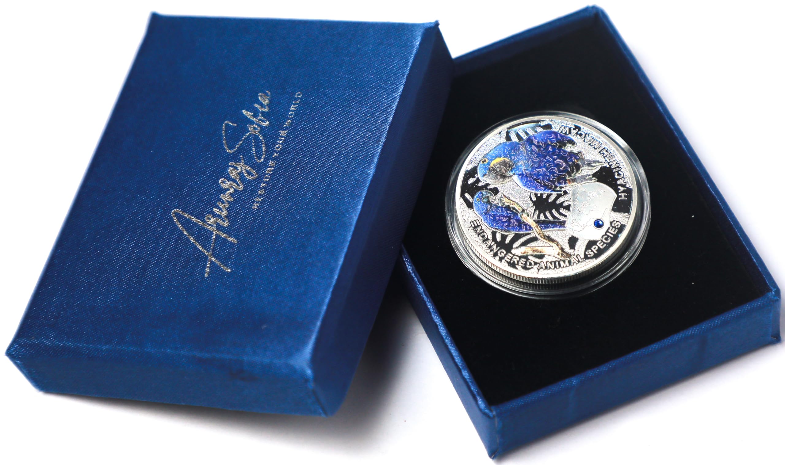 Arunrajsofia Hyacinth Macaw Endangered Animal Species Lucky Commemorative Collectible Silver Coin 1 Oz Heavy Thick Rare to get Medallion Fantasy Physical Coin (Silver Plated with Luxury Box)