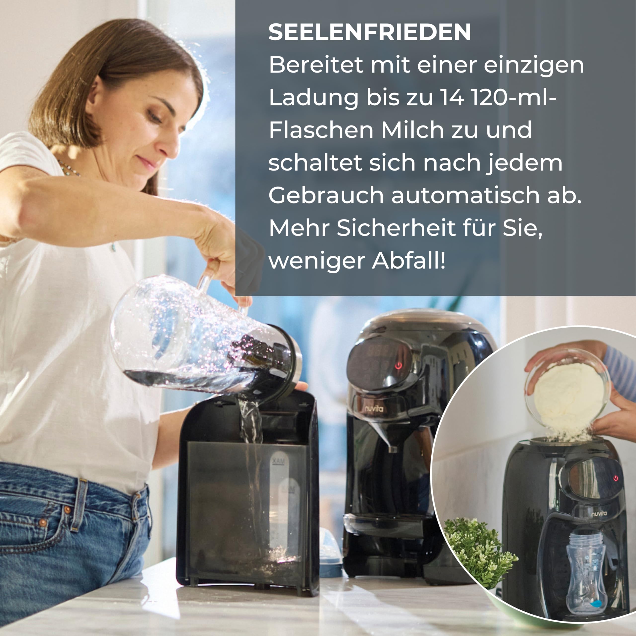 Nuvita 1180 Lattespresso - Instant-Milchpulver-Flaschenzubereiter, Präzise Dosierung, Erwärmung und Mischung, 4 wählbare Temperaturen, Kompatibel mit den meisten Milchpulvermarken