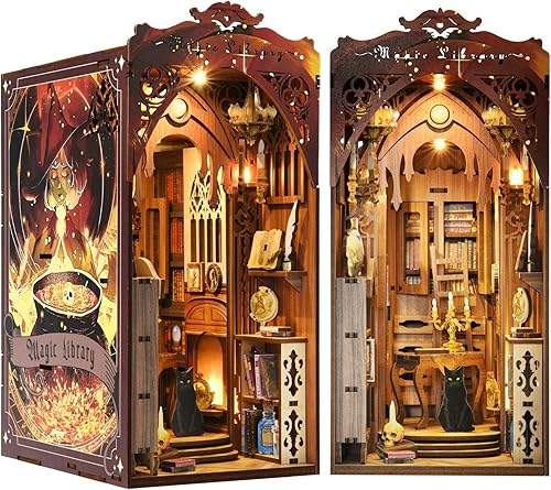 Miniatura 1 de Kit de rincón de libros, kit de bricolaje en miniatura para casa de muñecas, rompecabezas de madera 3D, decoración con luz LED para adolescentes y