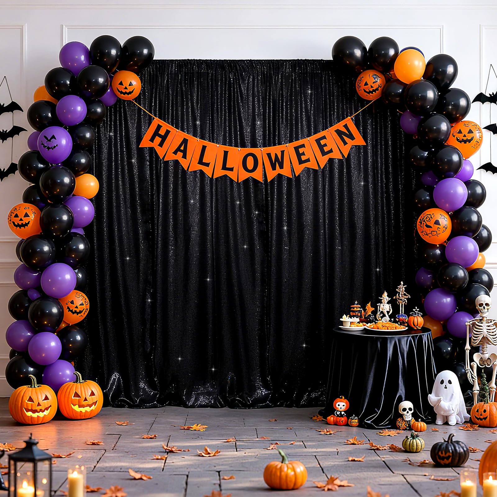 SquarePie Sfondo con paillettes opaco in raso non trasparente Photo Booth Fotografia Sfondo Selfie Wall Video Live scintillante Tenda per matrimonio Patry 3,2 x 2,5 m, nero