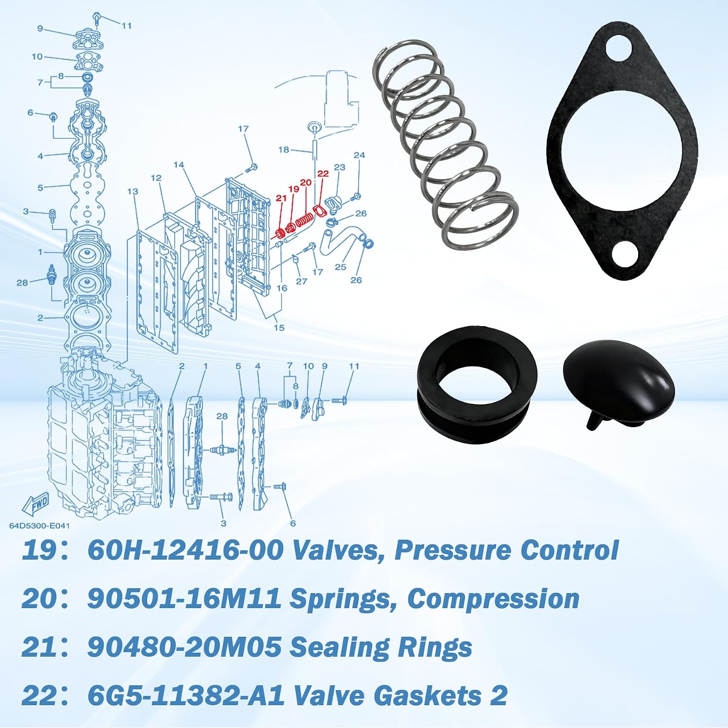 90501-16m11-00 Poppet Valve Repair Kit, Compatible with Yamaha 115HP, 130HP, 150HP, 175HP, 200HP, 225HP, 250HP And 300HP