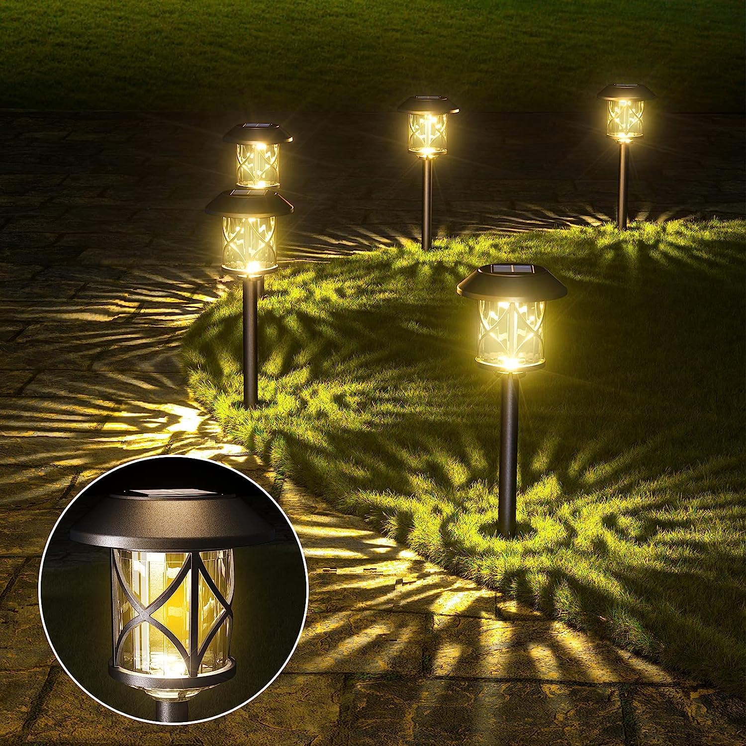 Quntis Luci Solari da Giardino LED 8 Pezzi Lampade Solari da Giardino con Automatica on/off 3200K Luci da Esterno Giardino Decorative IP65 Impermeabile per Cortile Prato Piscina Patio Vialetto Alberi