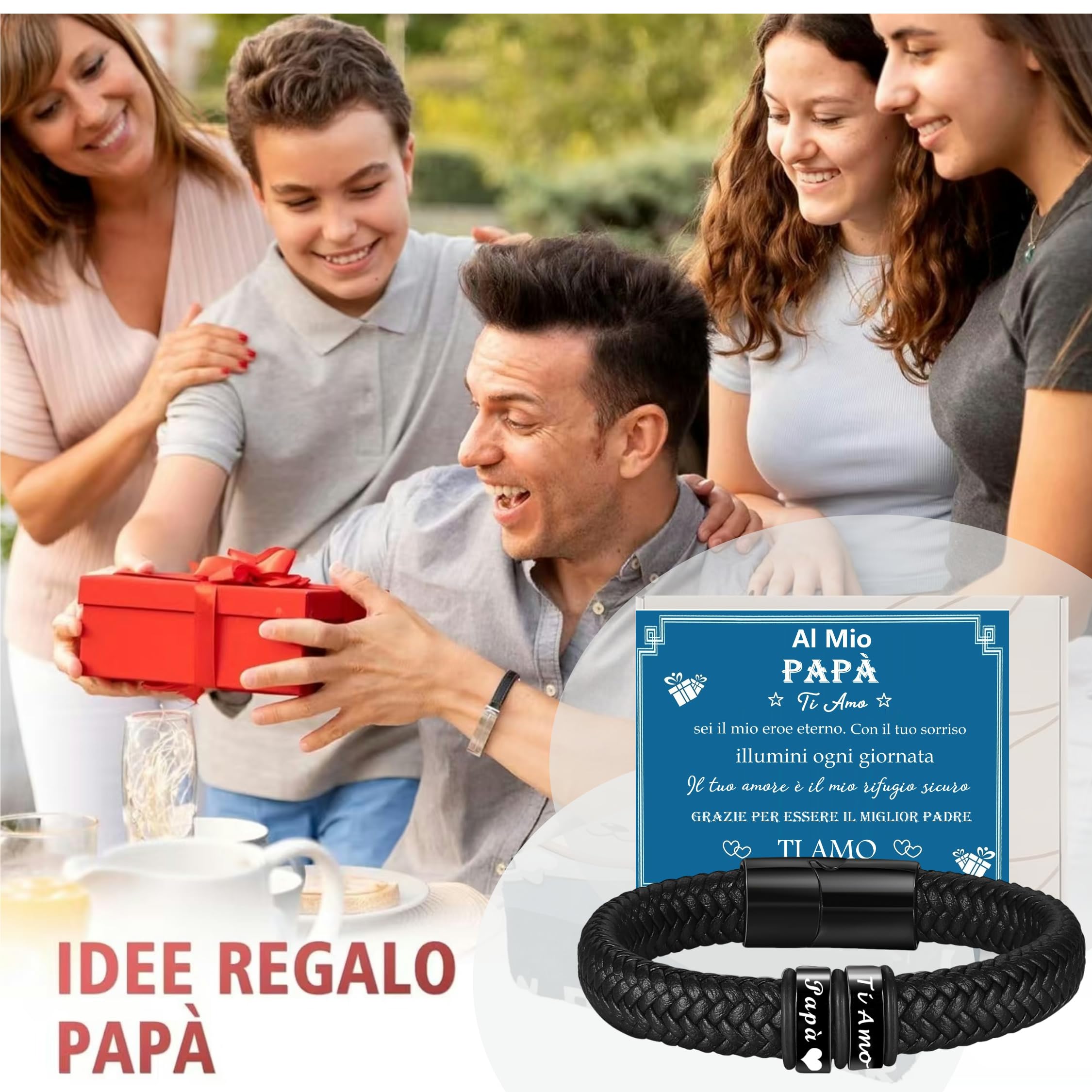Gkmamrg Regalo per la festa del Papà Bracciale Regali - Incisione “Ti Amo Papà” intrecciata in vera pelle Braccialetti - Regalo per la festa del papà