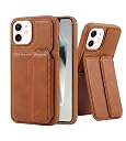 amazon basics Luxury Vegan Leather Back Cover for iPhone 11 | Built-in Card Holder Slot | Integrated Mobile Stand | Slim Shockproof Protective Case with Stitched Finish - Tan gallery image