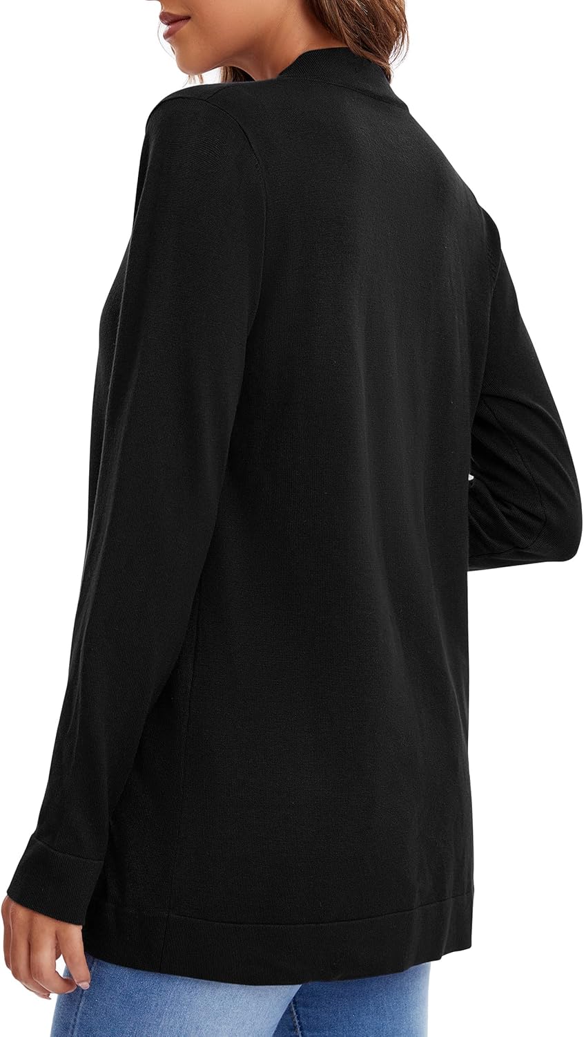 Urban CoCo Womens' Long Sleeve Knit Sweater Cardigans Curved Hem Open Front with Pockets - Image 5