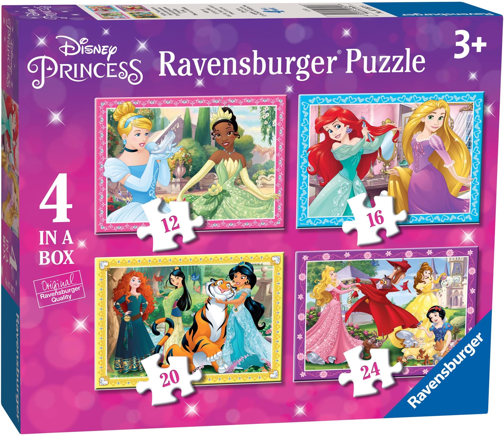 Disney Princess 4 in Box Jigsaw Puzzles for Kids Age 3 Years and Up - 12, 16, 20 & 24 Pieces