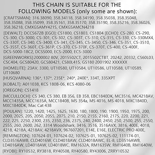 Miniatura 6 de O-CONN Paquete de 4 cadenas de motosierra de 18 pulgadas, paso LP de 38 pulgadas, calibre .050 pulgadas, 62 eslabones de transmisión para Husqvarna,