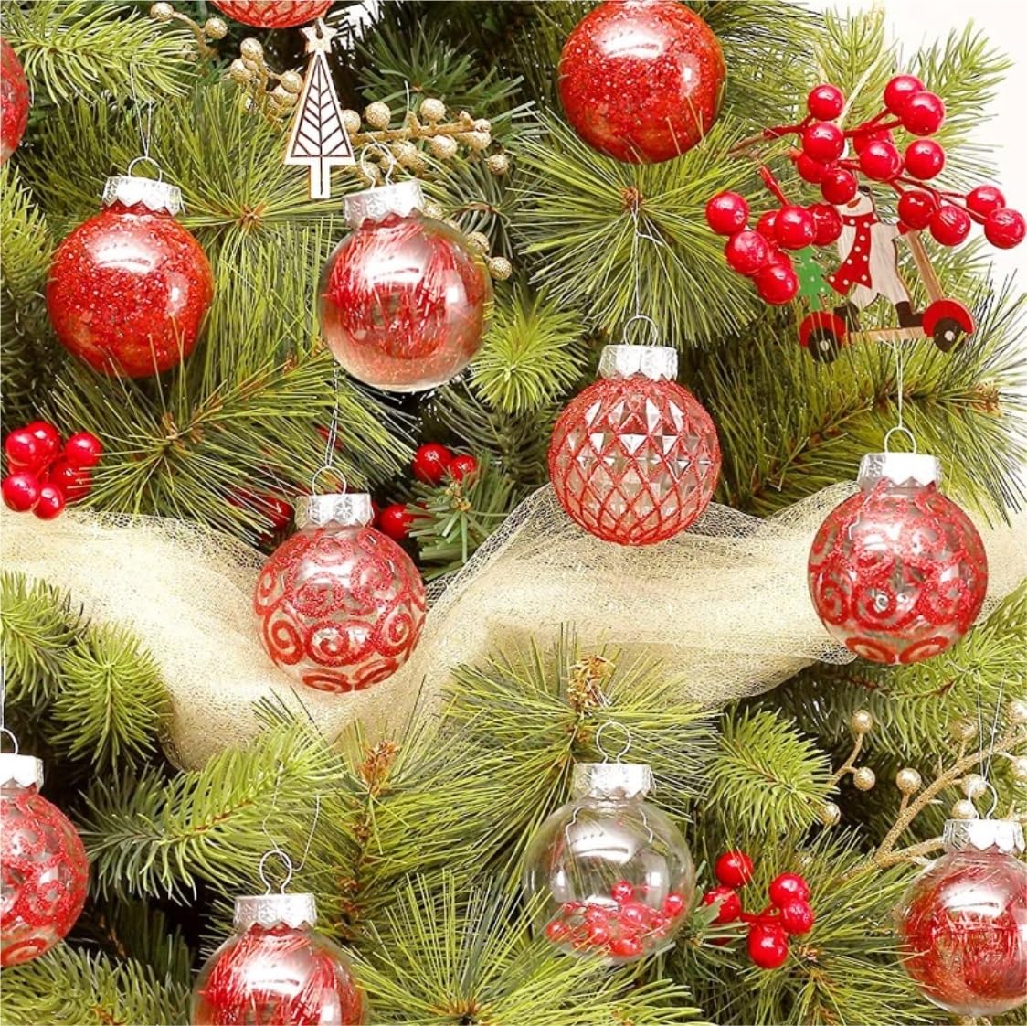 Bolas Arbol de Navidad Juego De 30 Uds Adornos Árbol Navidad, Decoración Bolas Plástico Transparente Inastillables para Fiesta Navideña Decoración de Temporada(Pink)
