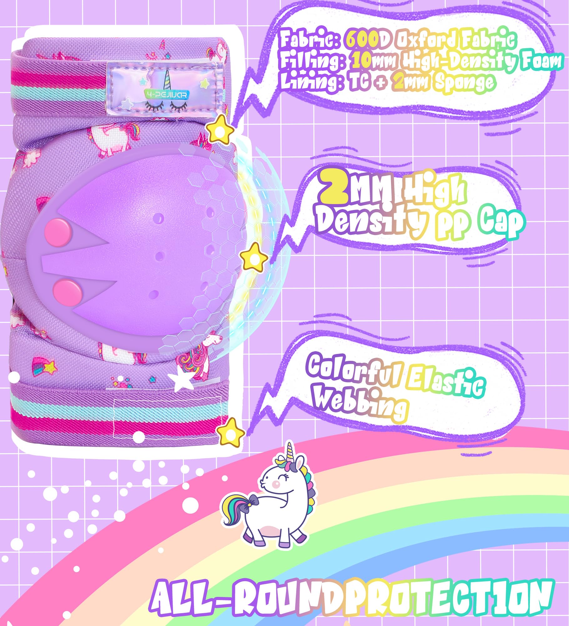 Unicorno Protezioni Set per Bambini Ginocchiere Bambini Protezioni Pattini Bambina 6 in 1 Protettivi Kit per Skateboard Scooter Monopattino Bicicletta Pattini in Linea - 4