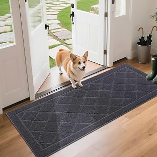 BEQHAUSE Dirt Trapper Door Mat 24" x 60", Doormat Non-Slip Entryway Rugs Washable, Dog Door Mat Stain Resistant and Absorbent Welcome Floor Mat for Front Back Door, Muddy Wet Shoes & Paws, Dark Grey