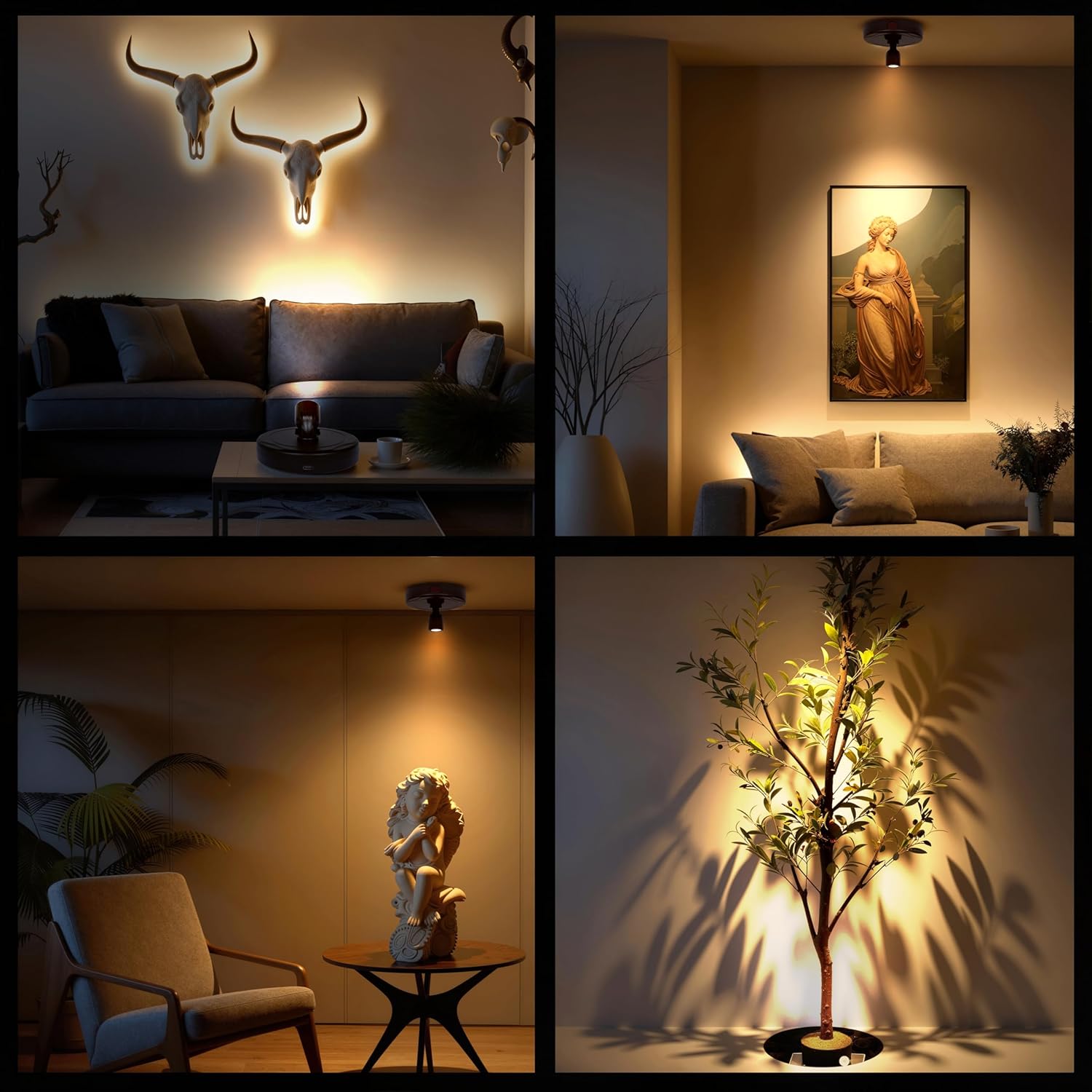 LED Spotlight Indoor,Rechargeable Battery Uplighting Indoor, Mini Accent Spot Lights for Plants Tree Wall Art Display Painting Artwork Portrait Dartboard Closet Gallery Photo-Black 2Pack