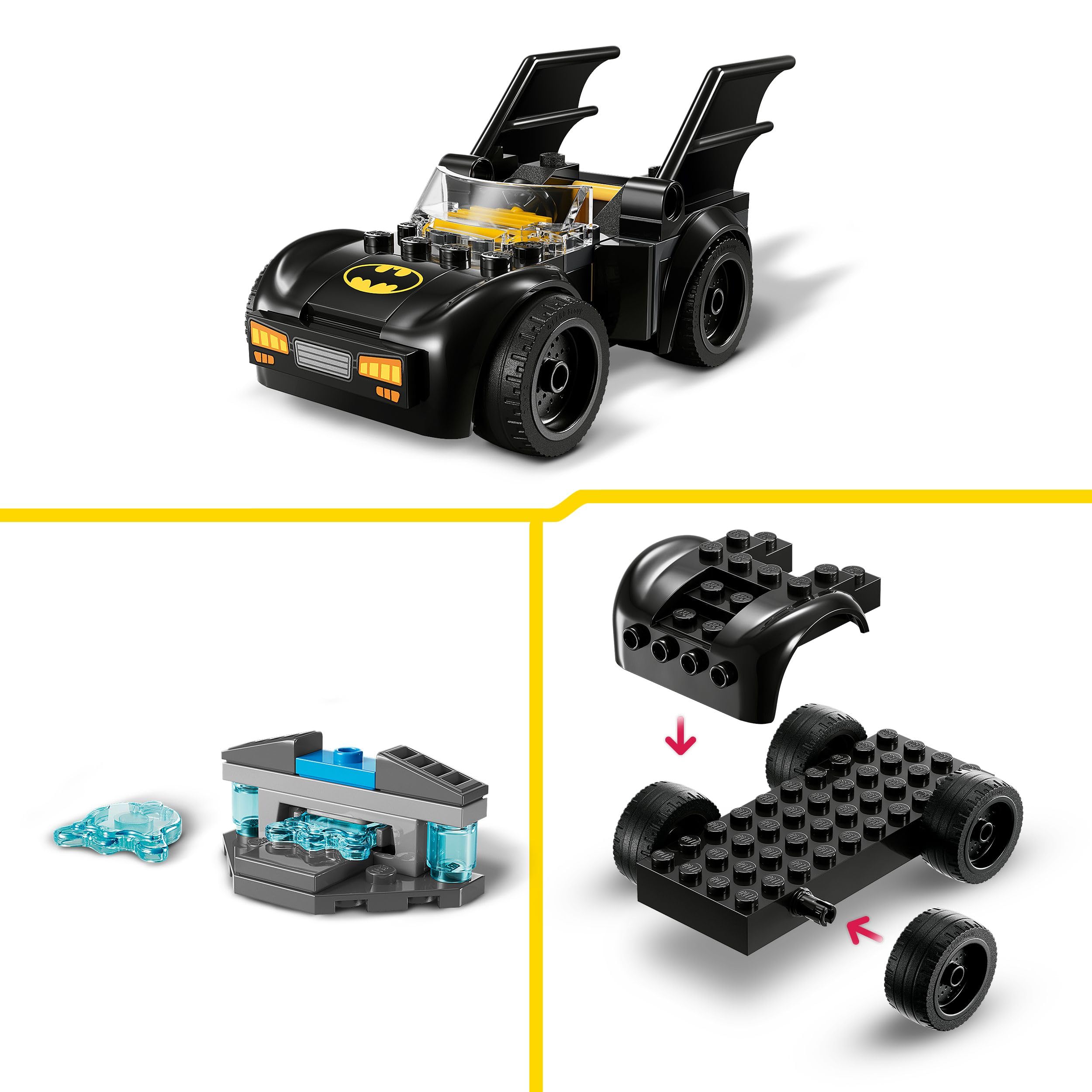 LEGO DC Batman e Batmobile Contro Mr. Freeze - Macchina Giocattolo del Supereroe con 2 Minifigure, Accessori e Starter Brick per l'Auto, Giochi per Bambini e Bambine da 4 Anni in su, Idea Regalo 76301