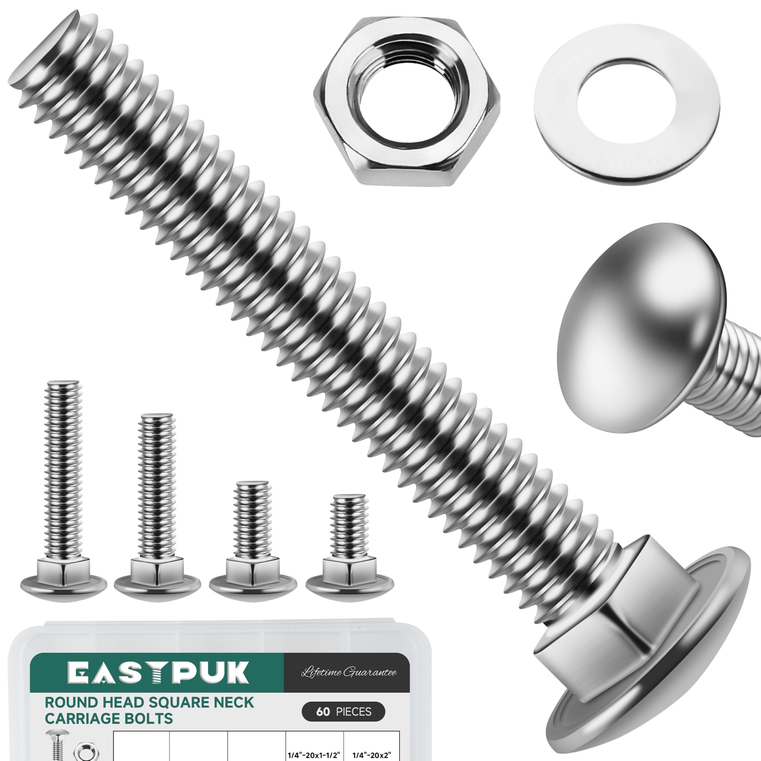 Stainless Steel Carriage Bolts - 20 Sets 1/4-20 -23