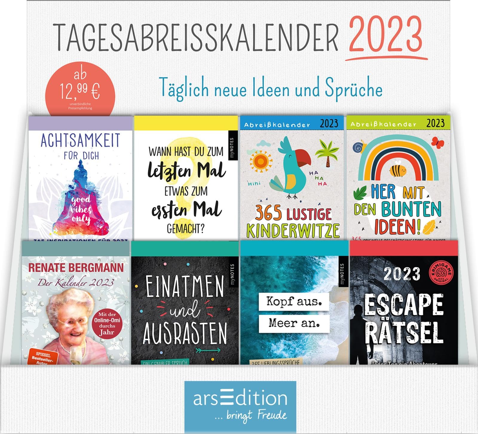 Display Tagesabreißkalender 2023: Mit 8 x 3 Ex. | Dekorative Abreißkalender für jeden Tag, zum Aufstellen oder Aufhängen
