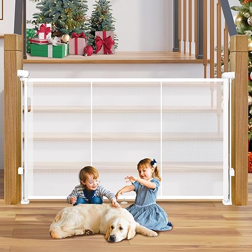Miniatura 20 de Puertas de bebé retráctiles para escaleras, Pravoluxmax puerta retráctil extra ancha de 78" con varillas de soporte para la casa, puerta de