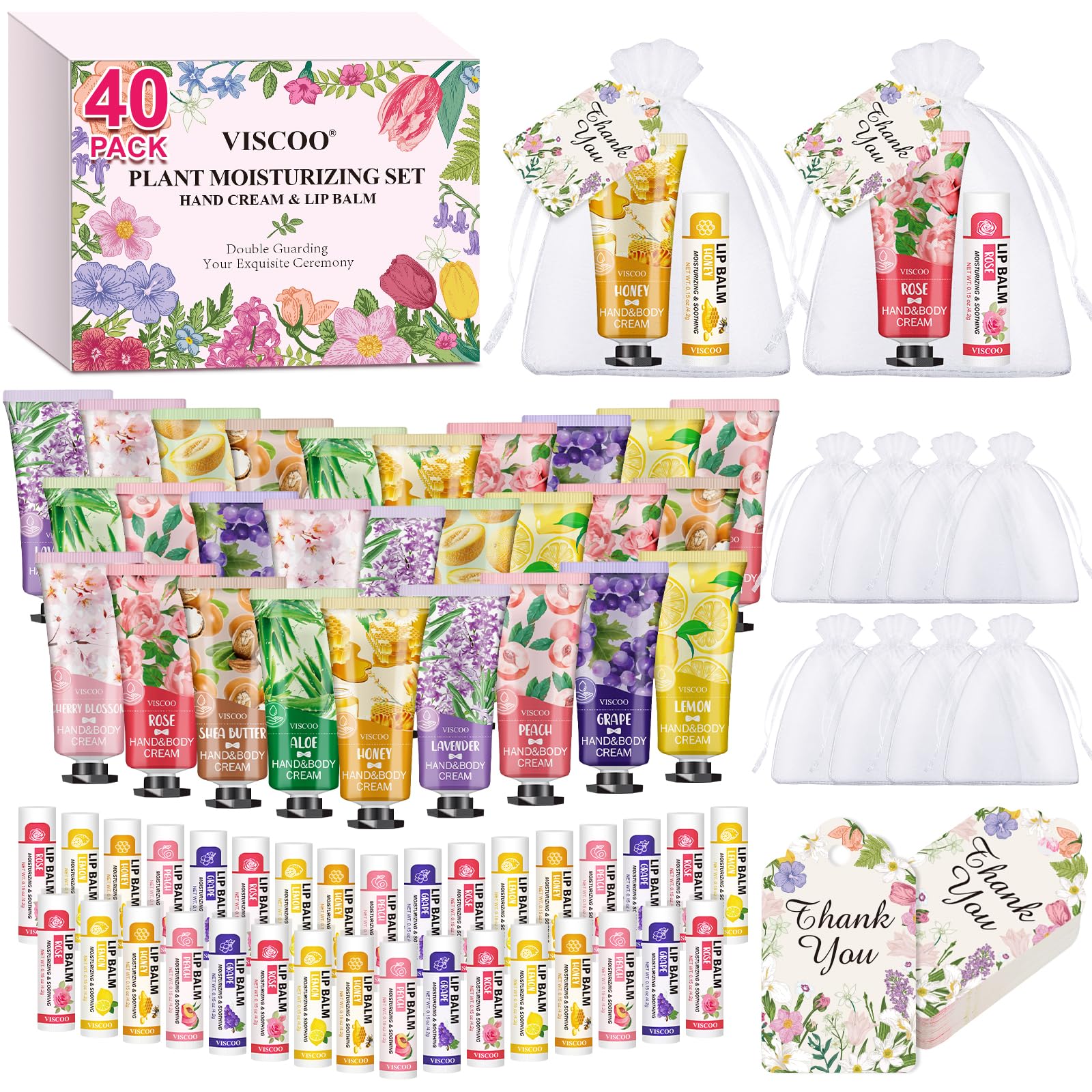 Amazon.com : VISCOO 40 Sets Hand Cream and Lip Balm Bulk Set