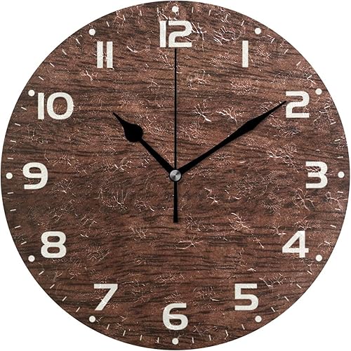 Reloj de pared de madera maciza marrón, silencioso sin tictac, funciona con pilas, reloj redondo decorativo creativo para cocina, sala de estar,