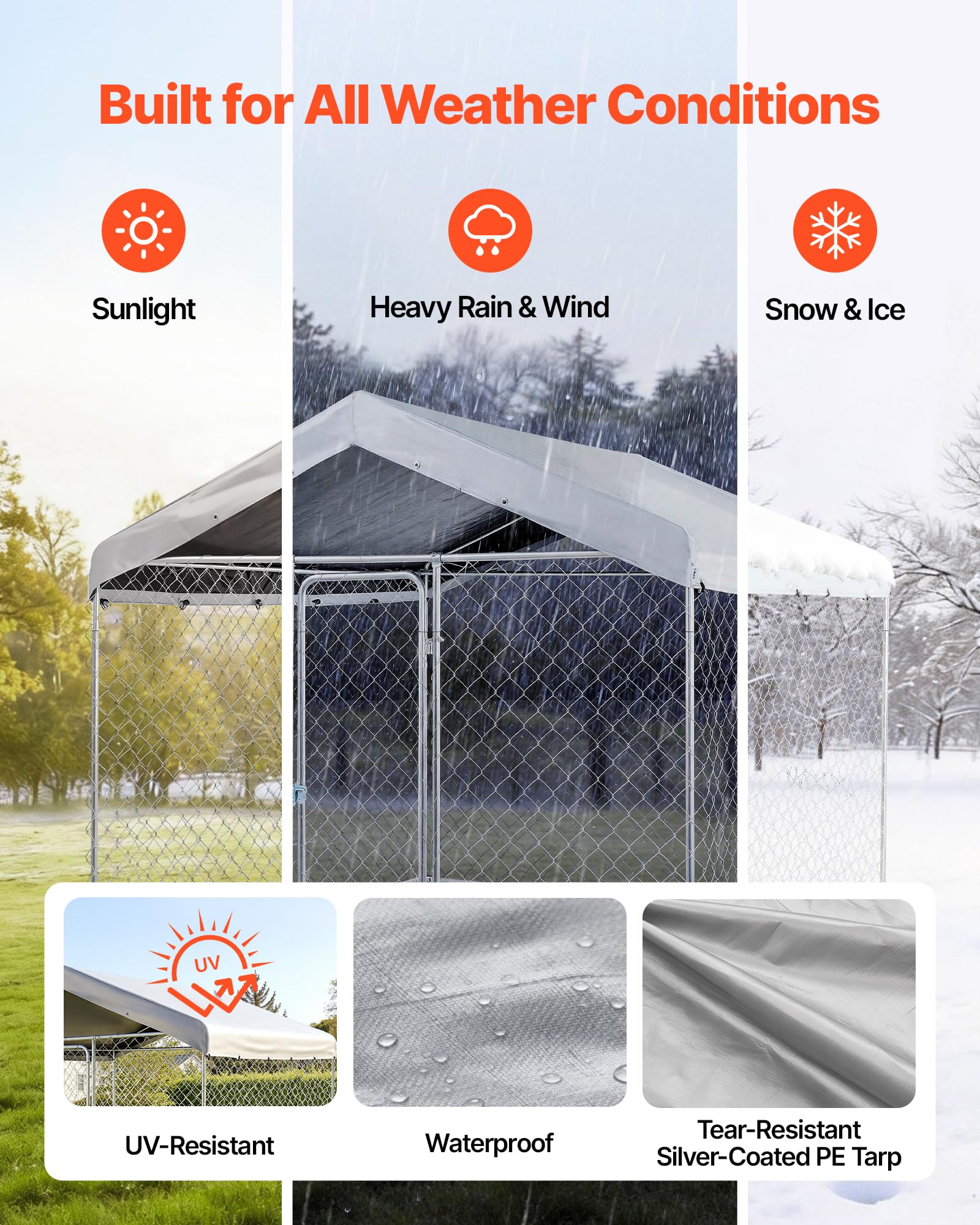 VEVOR Hundezwinger, 2,3 x 2,3 x 2,15 m, Hundehütte mit Sicherheitsschloss, Outdoor Hundehaus mit UV-Beständiger & Wasserdichter Dachabdeckung, Robuste Hundegehege/Auslauf für Große Hunde