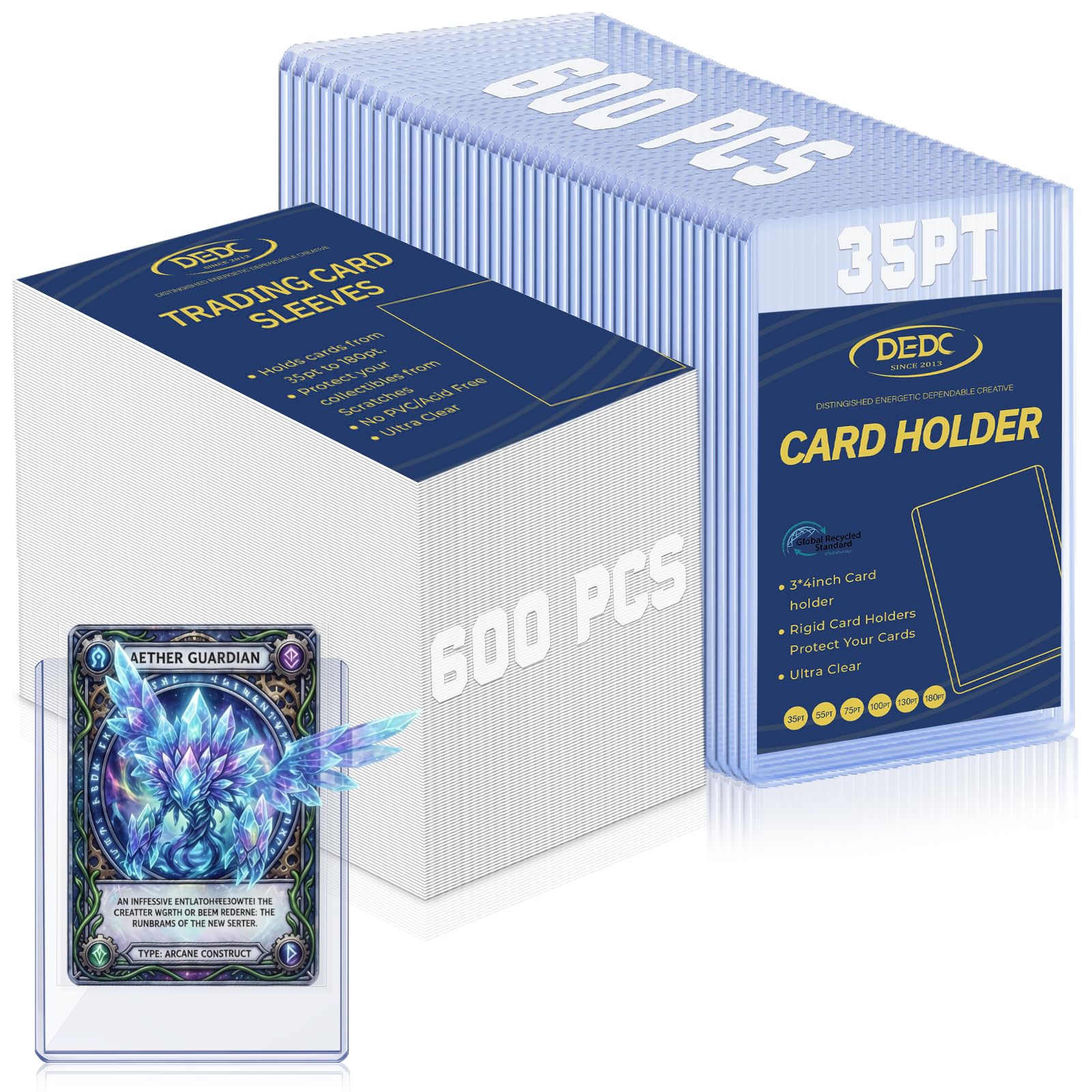 DEDC 600 Top Loaders Card Load Holder Storage for Trading Cards Sports Soft Penny Sleeves Hard Plastic 35 Point Protective 3" x 4" Toploaders Rigid Memorabilia Collectibles