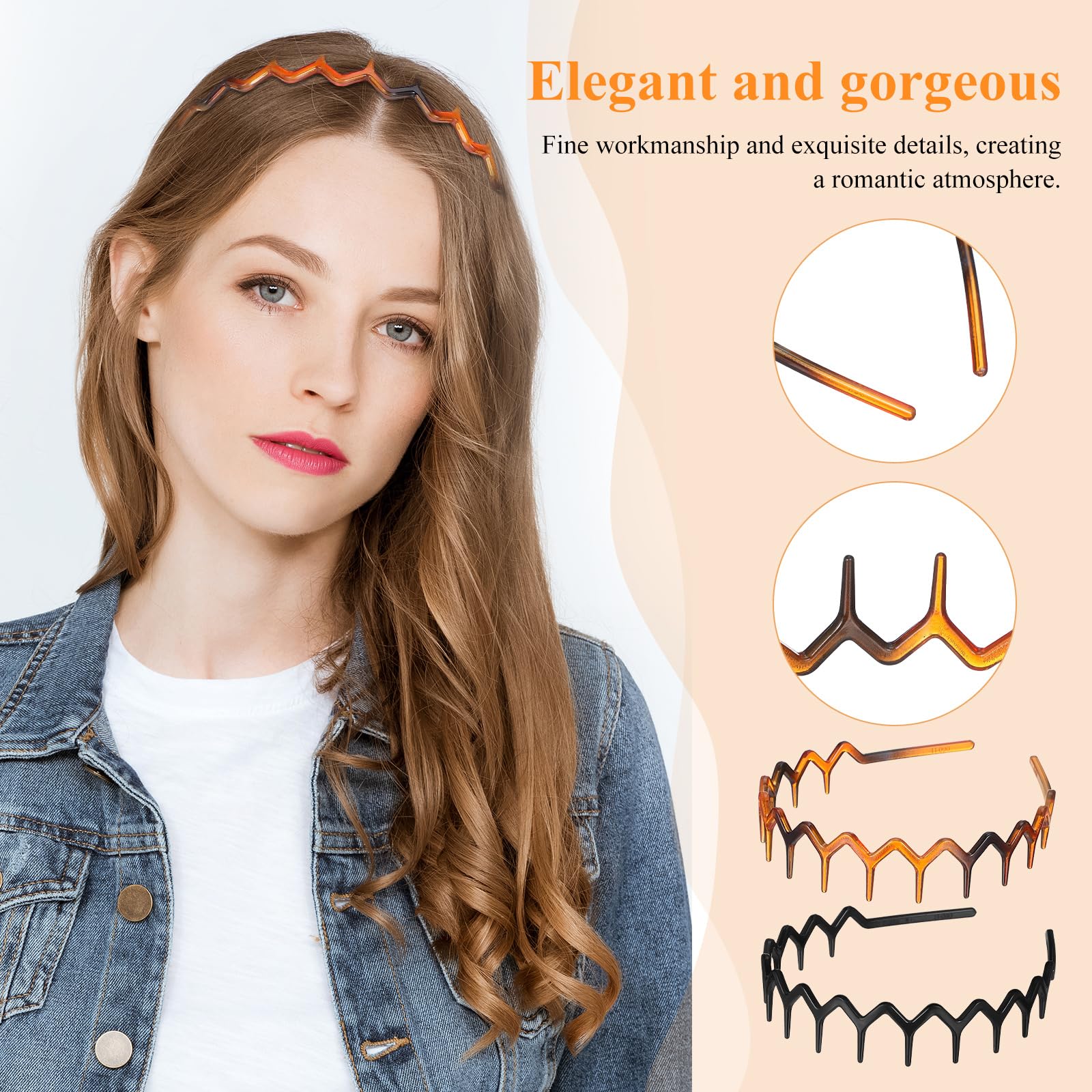 Cerchietto A Denti Per Capelli A Forma Di U - Modello Zig Zag Reversibile, Aumenta Volume, Nero, Accessorio Moda Coreano - 4