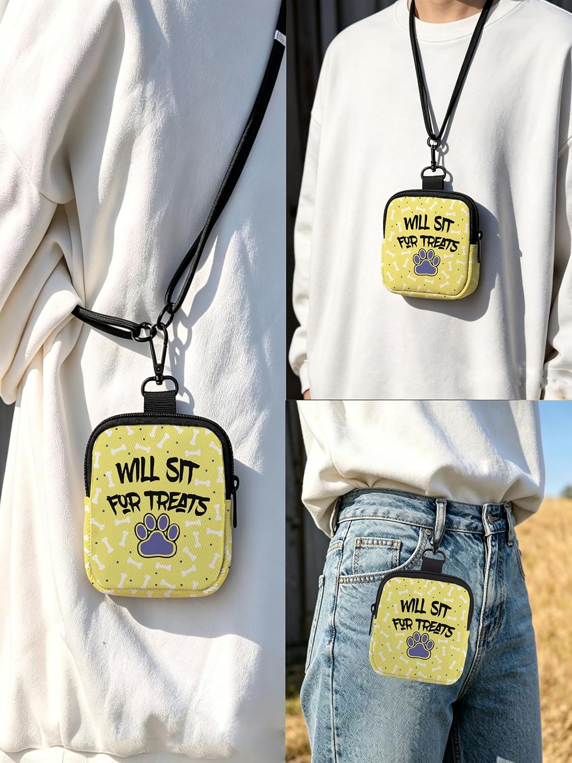 CMNIM Will Sit for Treats bag Funny Dog Treat Training Pouch Pet Snack Holder Small Portable Paw Design Dog Walking Bag (26630 Will Sit ...Treats) image 3