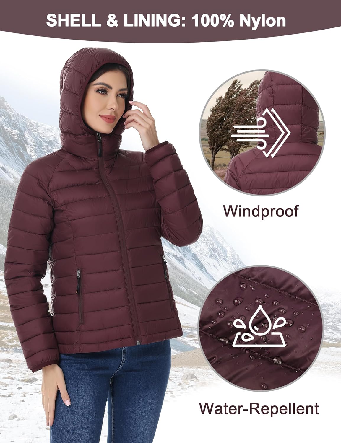 SLOW DOWN Womens Packable Puffer Jacket, Lightweight Puffer Jacket with Hood - Image 4