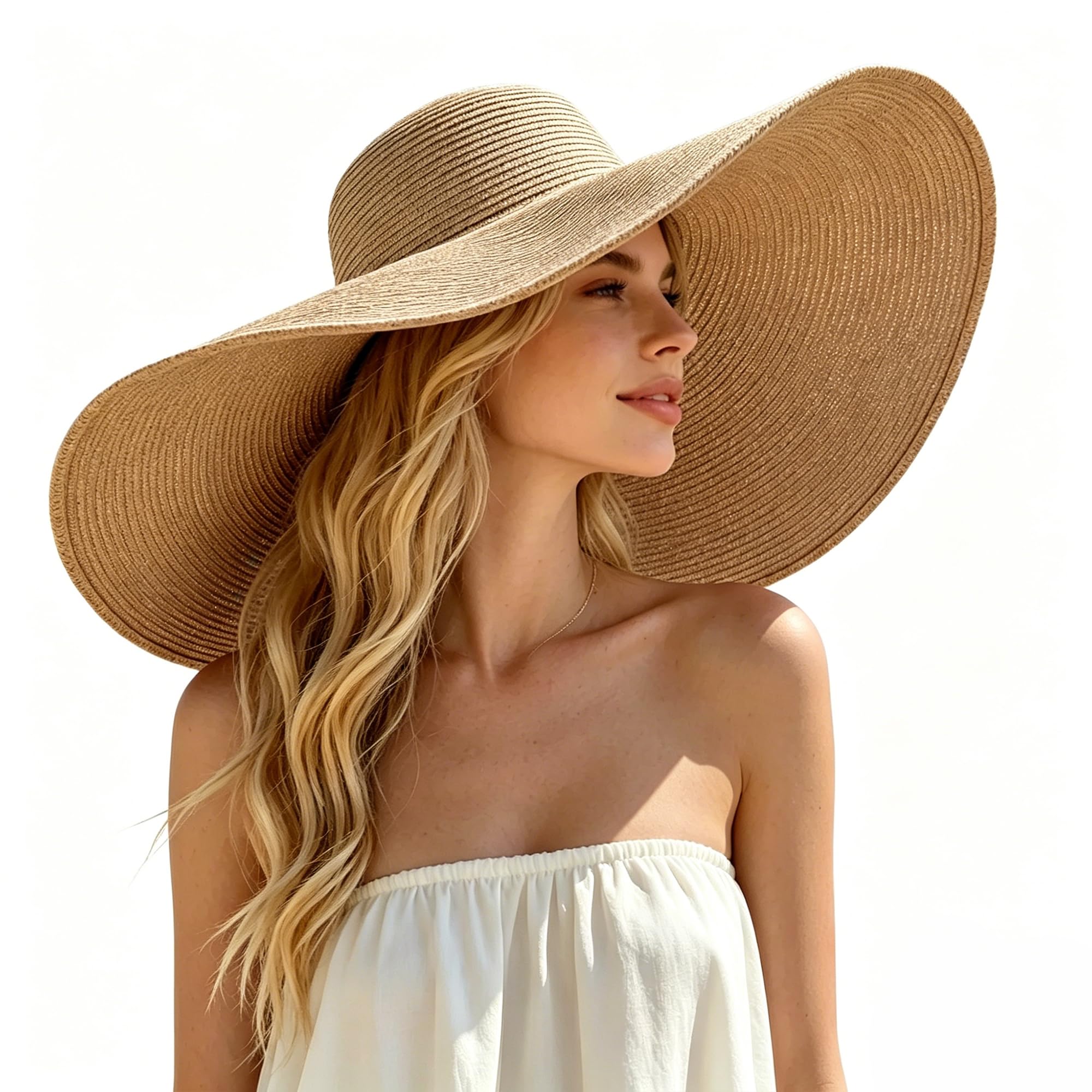 Oversized Beach Straw Hats for Women Extra Large Wide Brim Beach Hat Foldable Roll up Floppy Sun Hat Summer Outdoor-image-12